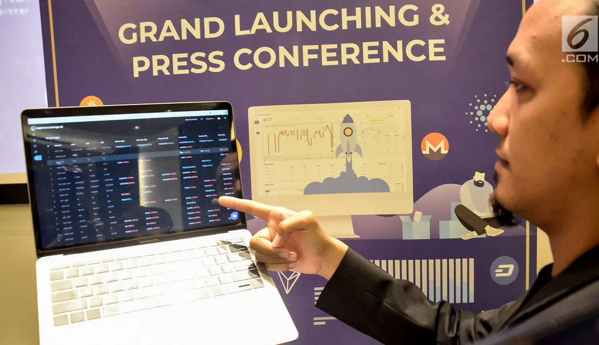 Platform digitalexchange.id ditunjukkan saat peluncurannya di Tangerang Selatan, Jumat (28/6/2019). PT Anabatic Technologies meluncurkan digitalexchange.id (DEX) untuk memudahkan masyarakat melakukan jual beli dan pengelolaan aset digital. (Liputan6.com/HO/Iwan)