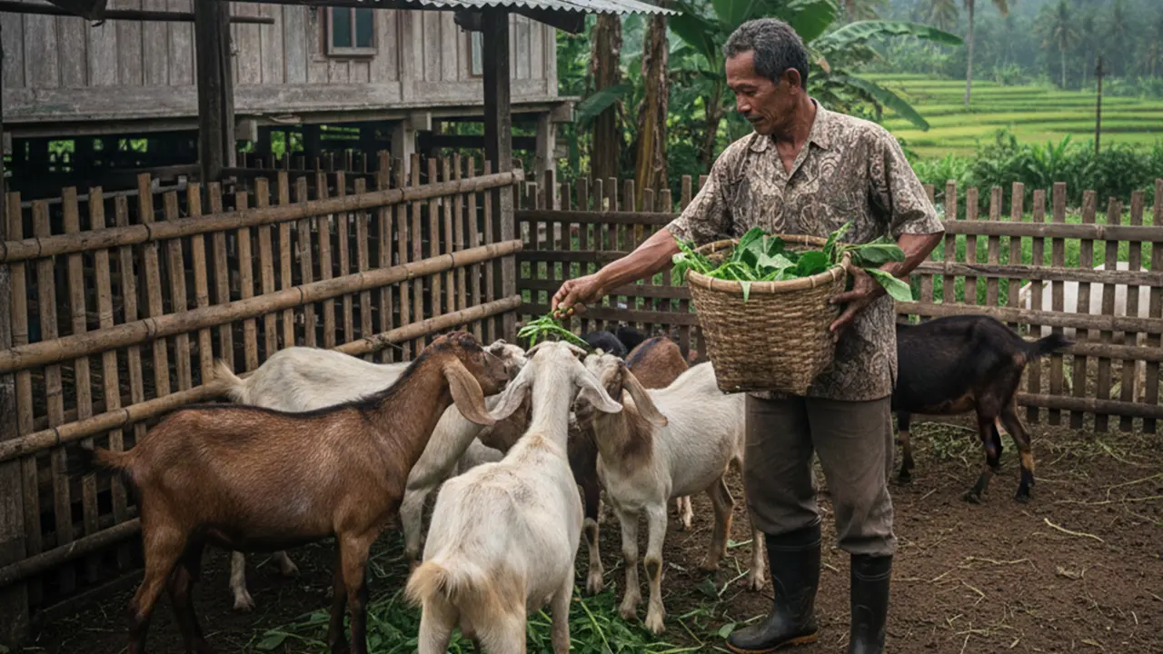 ilustrasi memberi makan kambing