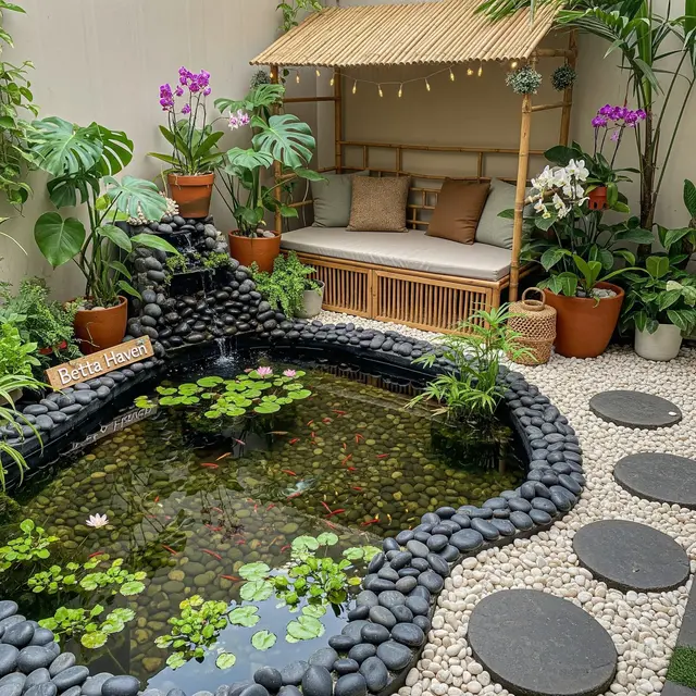 Kolam Ikan Bertingkat dengan Air Terjun Mini