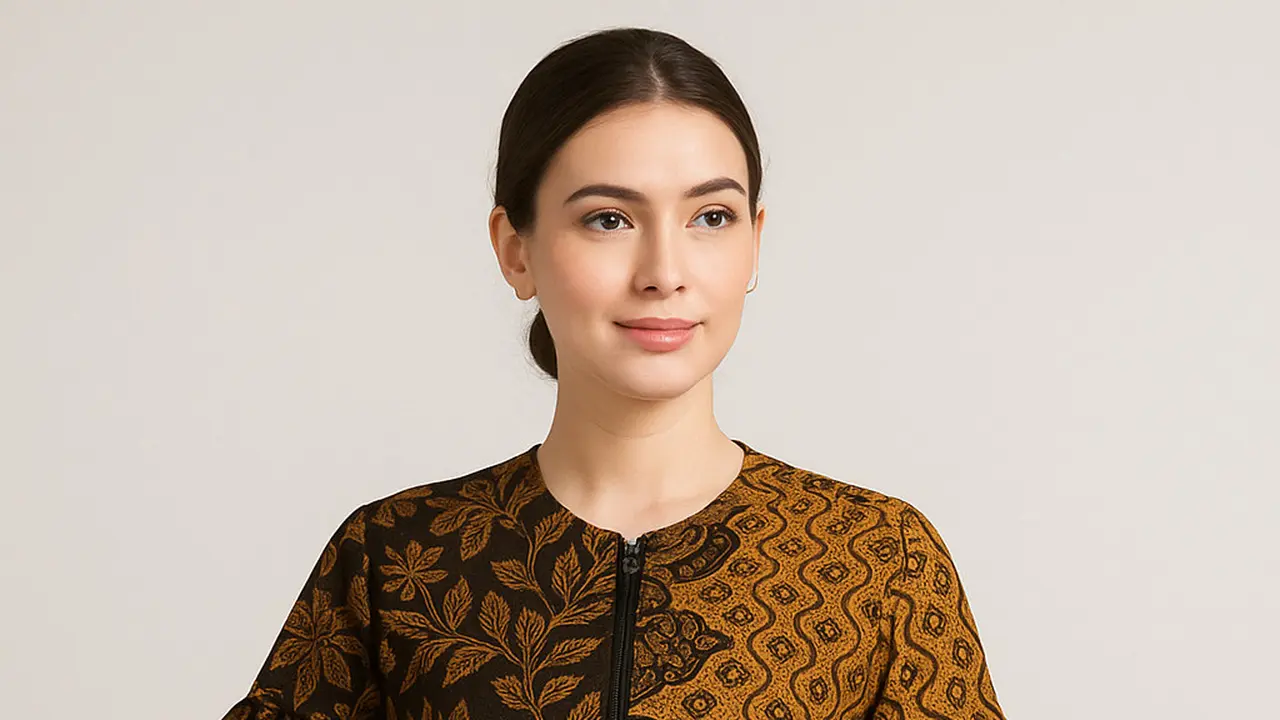 Model Tunik Batik Resleting Depan Kombinasi Lengan Balon