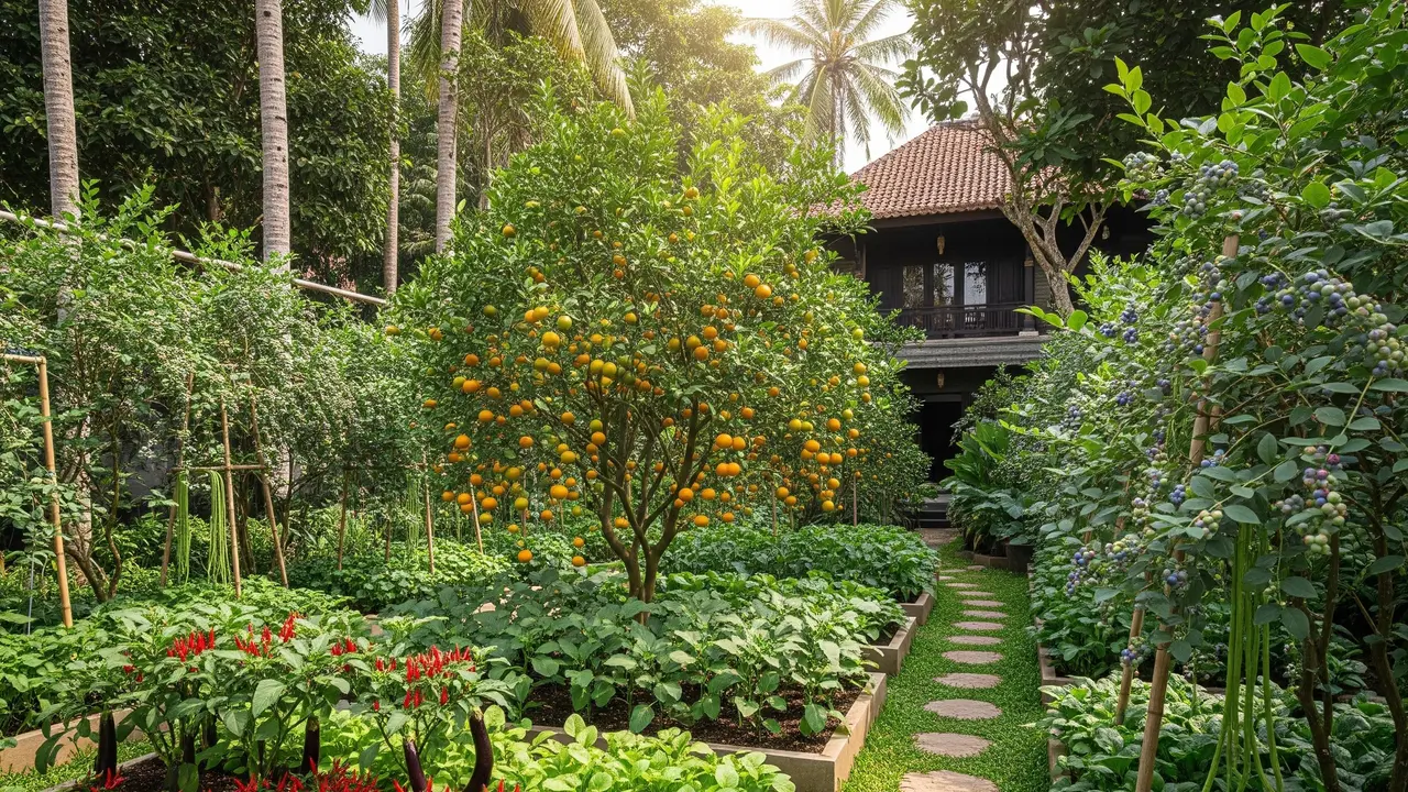 Taman Edible Garden dengan Pohon Buah sebagai Focal Point