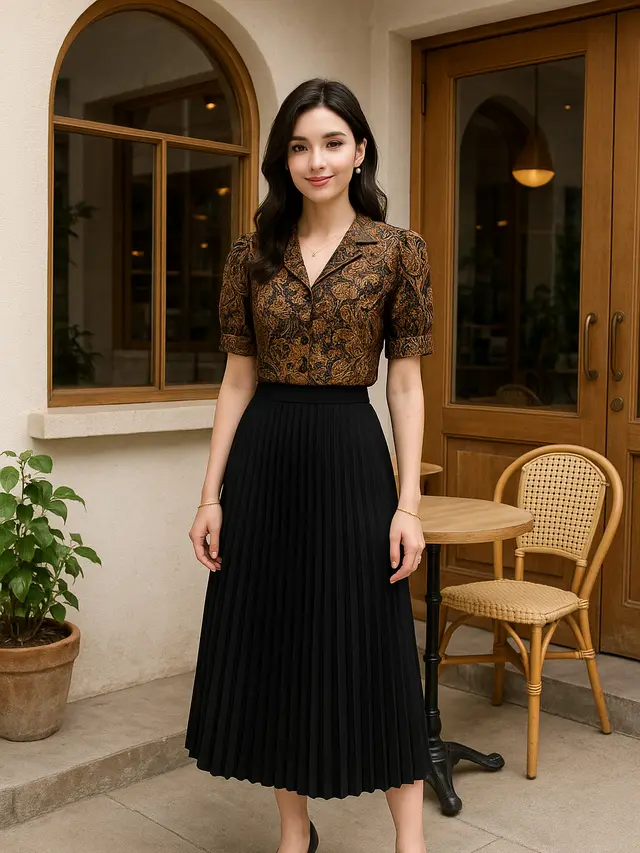 Atasan Batik dengan Rok Plisket