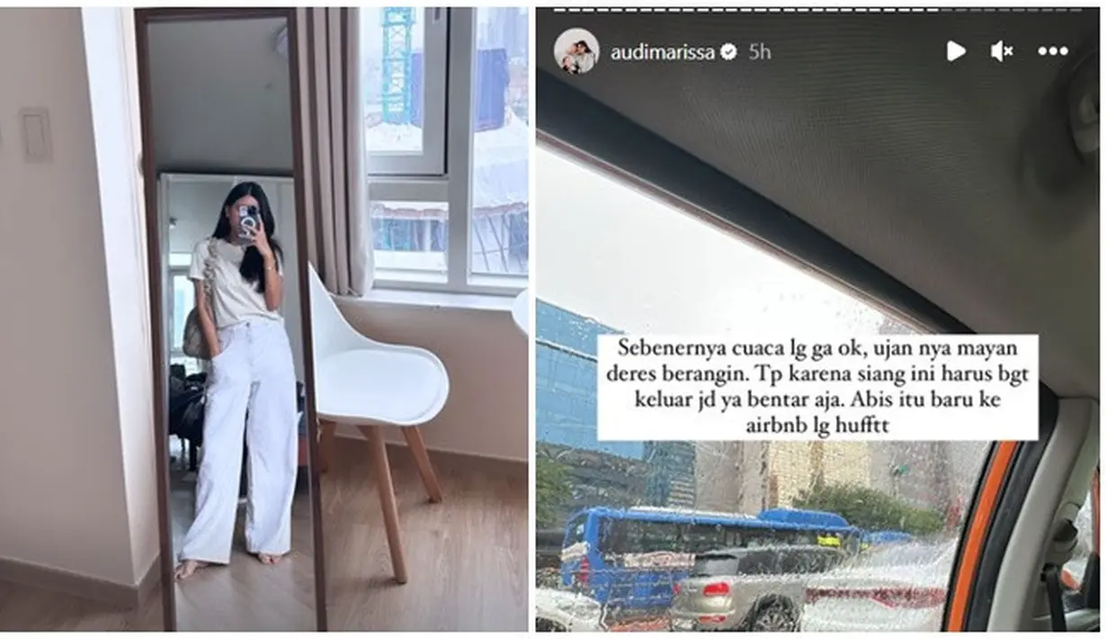 Dalam story Instagramnya (10/8/2023), Audi Marissa bagikan momen saat ia keluar penginapan sebentar karena ada keperluan. Audi Marissa menuliskan jika cuaca di Korea lagi tidak bersahabat dan sedang hujan lumayan deras disertai angin. Meski cuaca sedang tidak bersahabat, namun terlihat jalanan lumayan ramai. Melalui laman Instagram, Audi aktif bagikan momen saat ia jalan-jalan hingga gaya berpakaiannya yang bak ABG. (Liputan6.com/IG/@audimarissa)