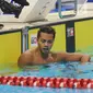 Perenang Indonesia, I Gede Siman Sudartawa usai pertandingan  gaya punggung 50 meter putra.Asian Games 2018 di Stadion Akuatik GBK, Jakarta, Senin (20/8). Iman mencatat waktu 25.29 detik dan berada di peringkat lima. (merdeka.com/Arie Basuki)