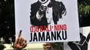 Poster bergambar mantan Presiden Soeharto dengan tulisan "Ojo Bali' Ning Jamanku" di aksi tolak UU Pilkada, Jakarta, (12/10/14). (Liputan6.com/Miftahul Hayat) 