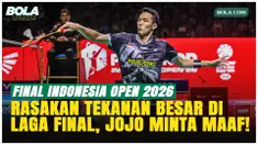 Jonatan Christie meminta maaf setelah kalah dari Victor Lai pada final Indonesia Open 2026 di Istora Senayan, Jakarta, Minggu (7/6/2026). Jojo mengaku merasakan tekanan besar sejak awal laga sehingga gagal mempersembahkan gelar juara untuk Indonesia.