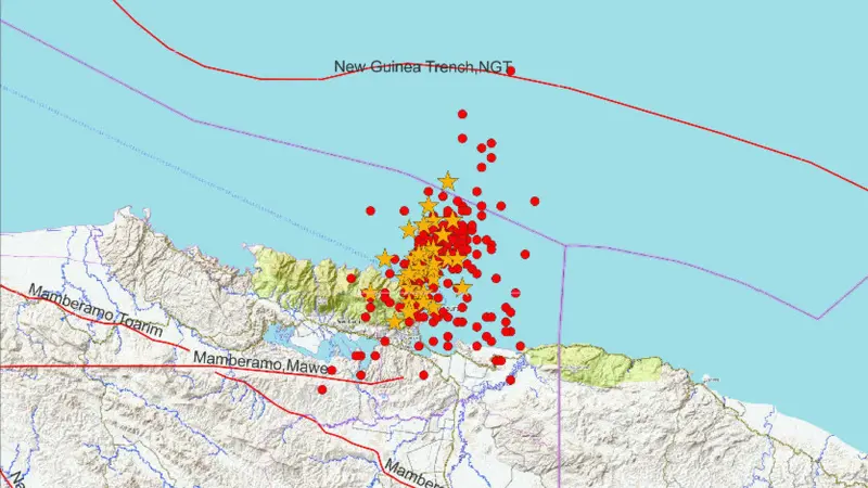 Sebaran gempa bumi susulan di Jayapura