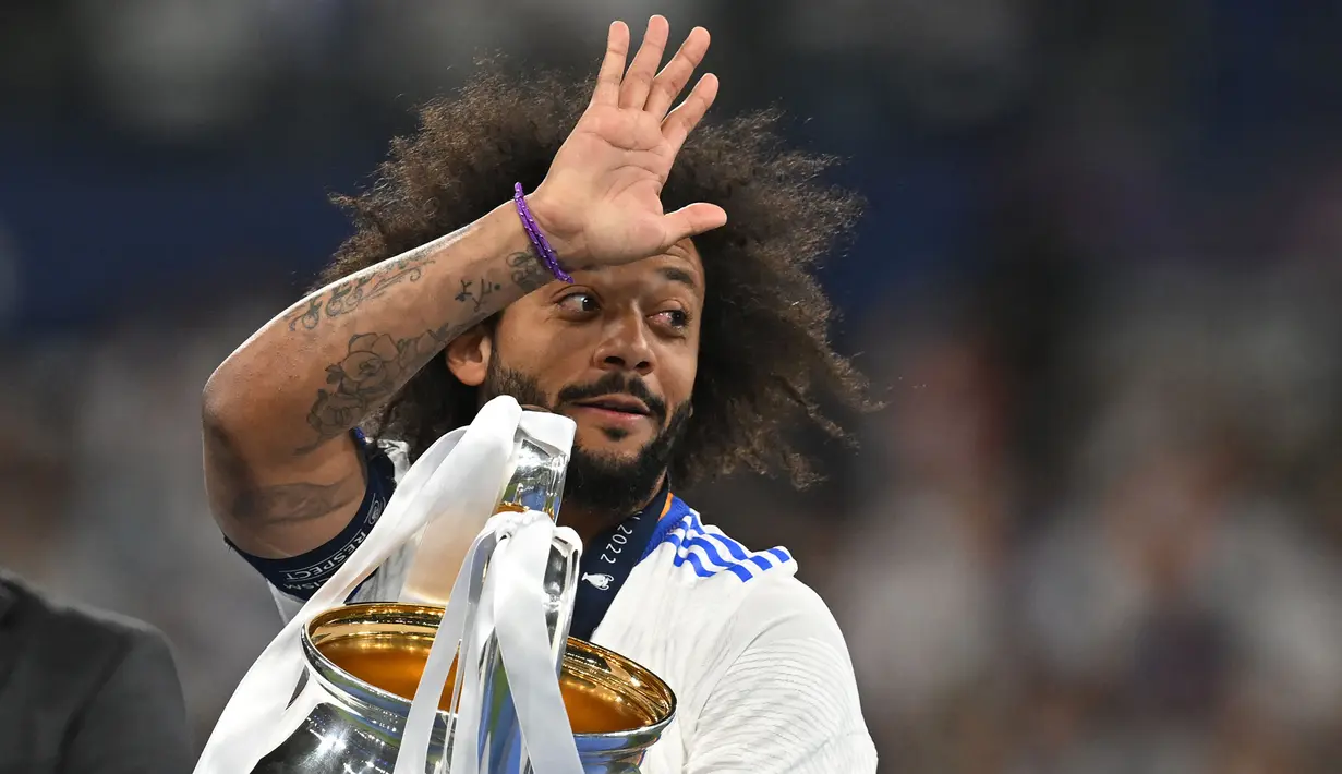 Pemain 34 tahun itu akan cabut dari Santiago Bernabeu saat kontraknya habis pada 1 Juli nanti. Marcelo memang tidak ingin memperpanjang masa baktinya di Real Madrid yang sudah mencapai 15 tahun. (AFP/Franck Fife)
