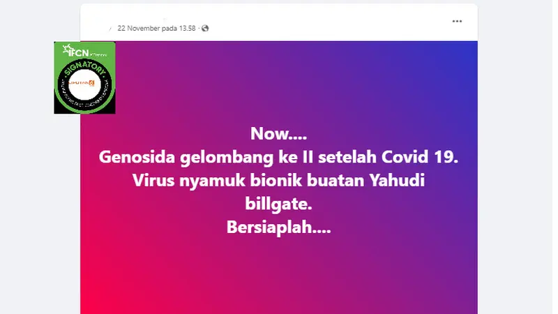 Tangkapan layar klaim genosida lewat virus nyamuk bionik buatan Bill Gates