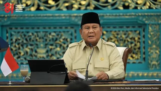Presiden Prabowo Subianto dalam Pertemuan dengan Kadin Pusat dan Daerah, di Istana Kepresidenan, Jakarta, Jumat (31/7/2026). (Liputan6.com/Arief)