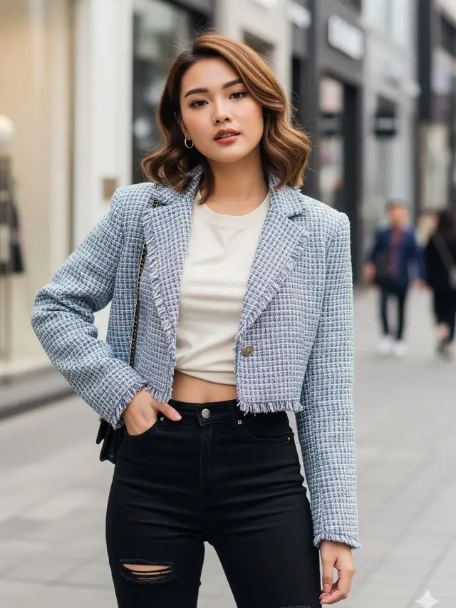 Crop Top Blazer dan Jeans
