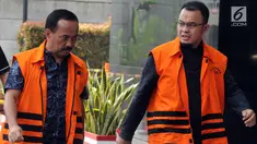 Walikota Blitar nonaktif Muhammad Samanhudi Anwar (kiri) dan Ketua Fraksi PAN DPRD Lampung Agus Bhakti Nugroho menjalani pemeriksaan lanjutan di gedung KPK, Jakarta, Selasa (04/9). (merdeka.com/dwi narwoko)