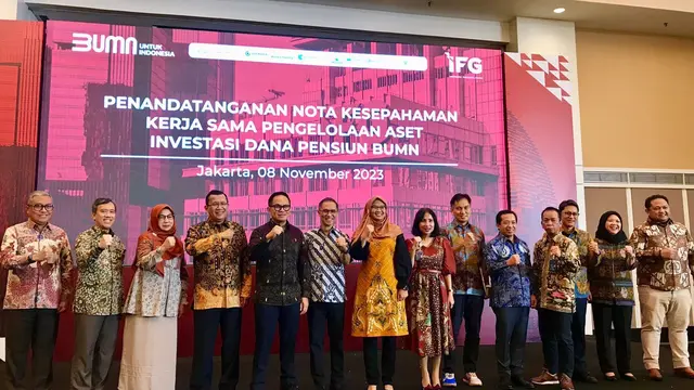 Indonesia Financial Group (IFG) dan para BUMN Pendiri Dapen kembali menandatangani nota kesepahaman atau memorandum of understanding (MoU) Kerja Sama Pengelolaan Dana Investasi Bersama 10 BUMN Pendiri Dapen. (Dok IFG)