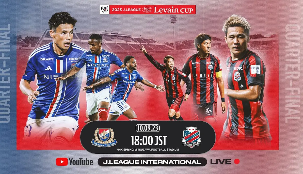 Di leg kedua babak perempat final J.League YBC Levain Cup 2023, Yokohama F Marinos yang bertindak sebagai tuan rumah tentu tak ingin kecolongan lagi dari Hokkaido Consadole Sapporo. Marinos berharap bisa menang dan membalikkan defisit satu gol pada Minggu (10/9/2023) pukul 16.00 WIB. (Dok. J.League)