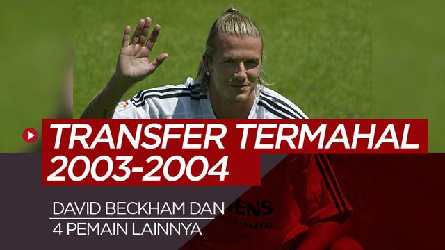 Berita motion grafis kilas balik 5 pemain termahal bursa transfer musim 2003-2004, David Beckham nomor satu.