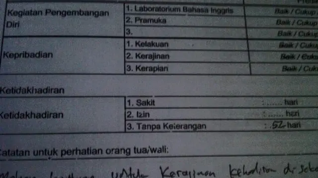 6 Potret Isi Rapot Anak Sekolah Zaman Sekarang Ini Bikin Tepuk Jidat