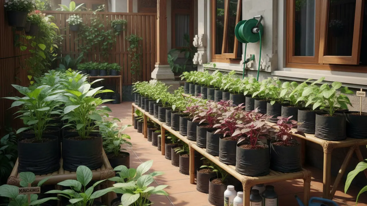 Desain Kebun Sayur Rumahan yang Cocok untuk Kangkung dan Bayam (Foto: Gemini AI)