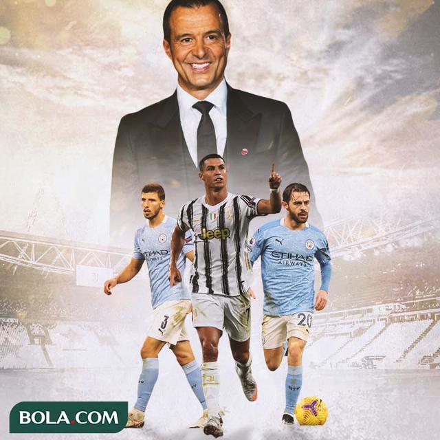 Ilustrasi - Jorge Mendes, Bernardo Silva, Cristiano Ronaldo, Ruben Dias