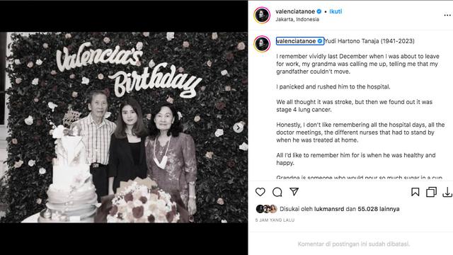 Kevin Sanjaya Sukamuljo Bagikan Kabar Duka, Kakek Valencia Tanoesoedibjo Meninggal Dunia Setelah Sempat Sakit Kanker Paru-Paru. (instagram.com/valenciatanoe)