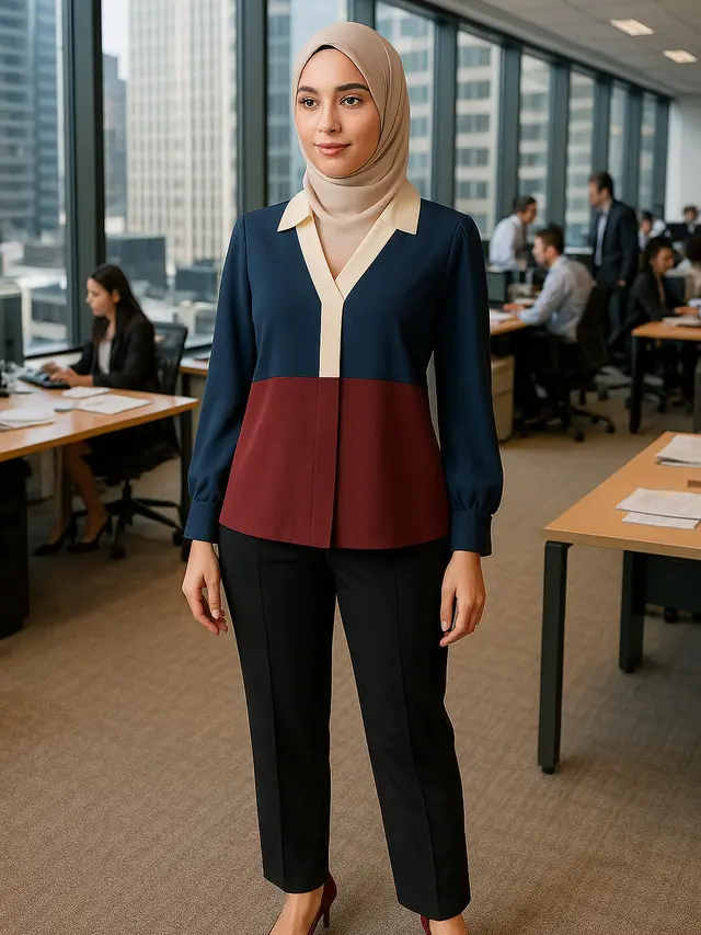 Rekomendasi Baju Kantor Berjilbab Blus Lengan Panjang