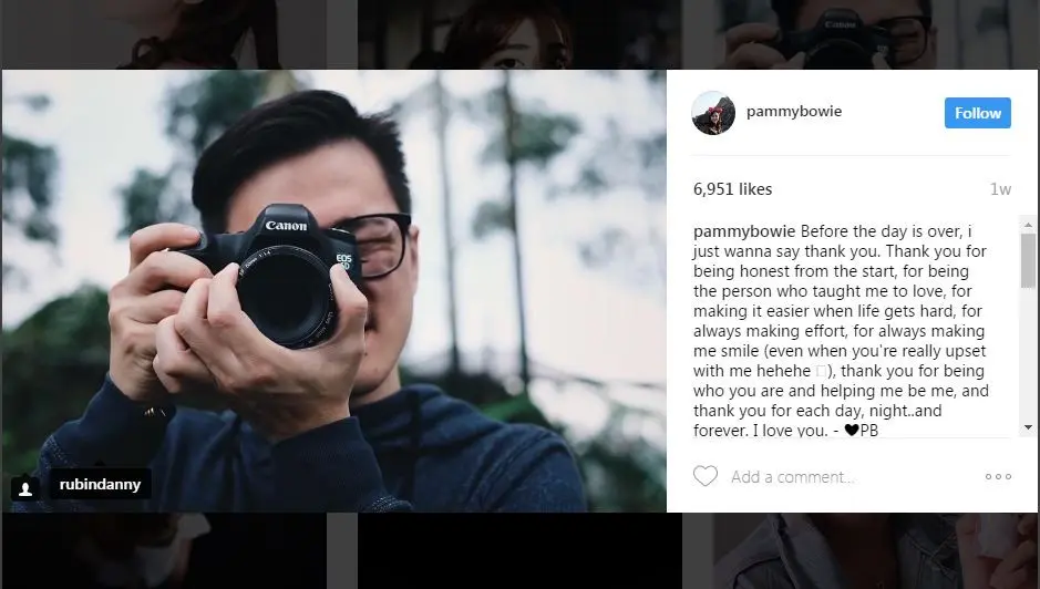 Pamela Bowie mengungkap perasaan cintanya pada sang kekasih. [foto: instagram/pammybowie]