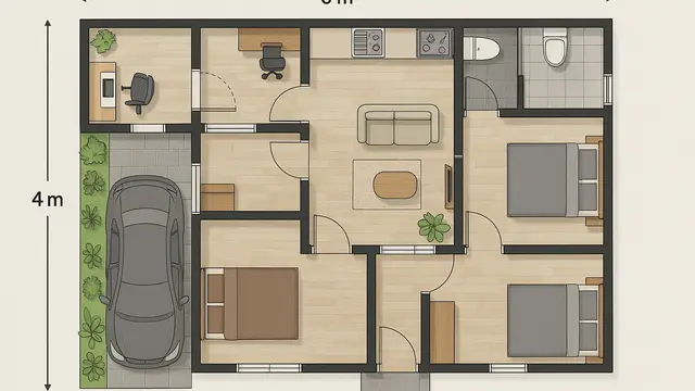 Desain Rumah 6x12 dengan 3 Kamar