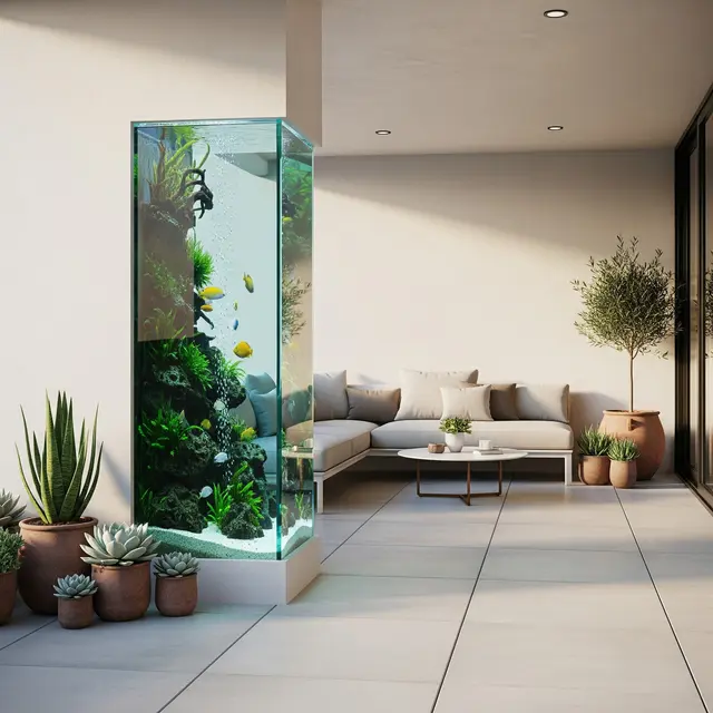 Teras Rumah dengan Akuarium