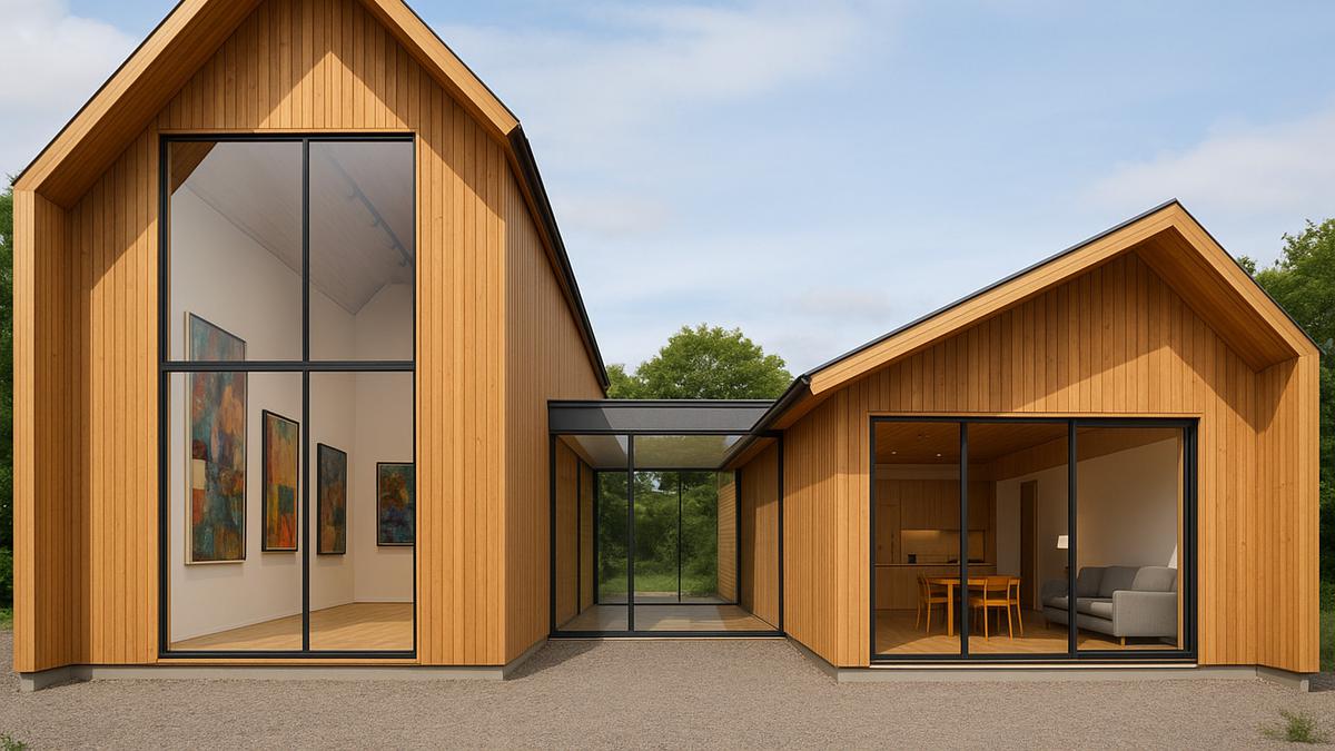 7 Rumah Kayu Modern Minimalis Leter L dengan Atap Asimetris, Bikin Hunian Tampak Tidak Monoton