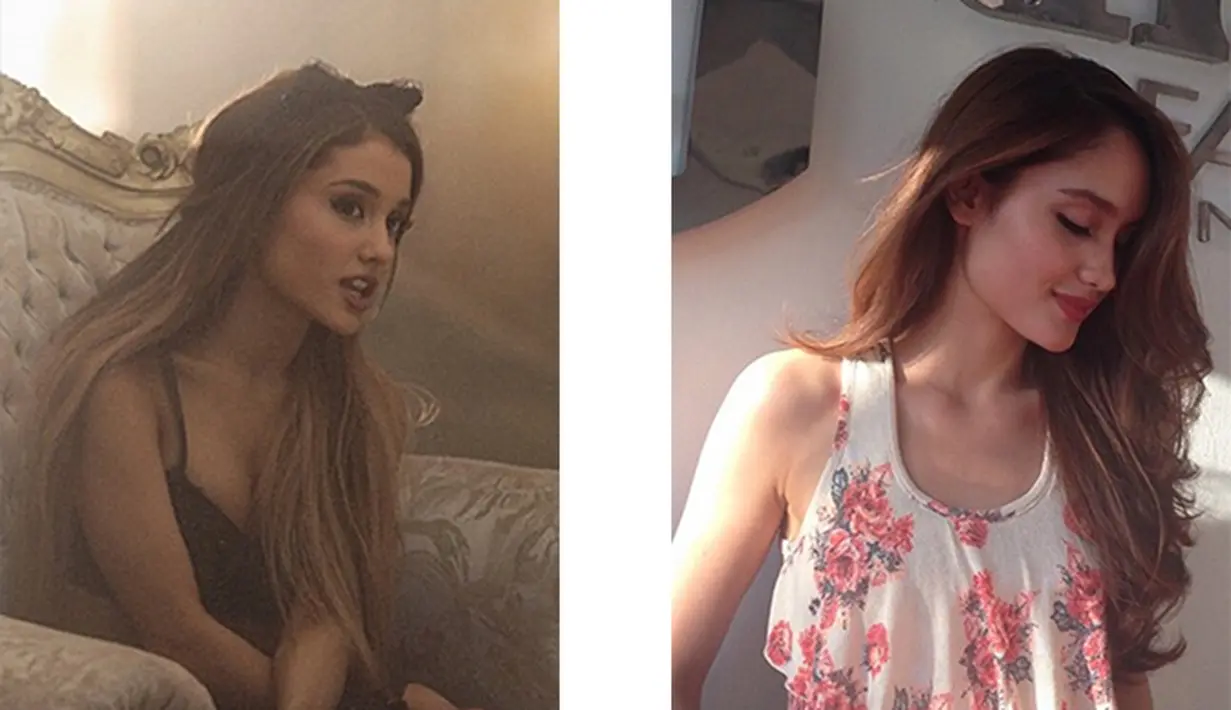 Jika dilihat wajahnya sekilas, Cinta Laura memang mirip dengan Ariana Grande. (Via Instagram/@claurakiehl - @arianagrande)