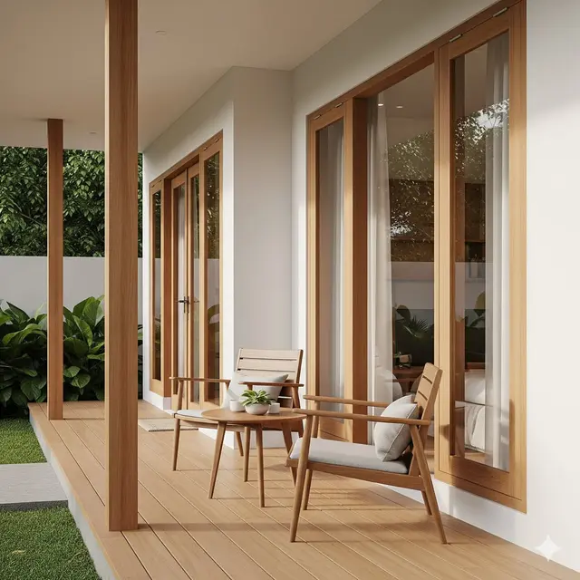 Teras Samping Kayu Minimalis Modern