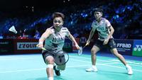 Ganda putri Indonesia, Apriyani Rahayu/Siti Fadia Silva Ramadhanti, bertanding pada 32 besar French Open 2023 di Glaz Arena, Rennes, Prancis, Selasa (23/10/2023). (Bola.com/PBSI)