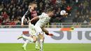 Olivier Giroud sukses menjadi pahlawan AC Milan saat menekuk Spezia di Liga Italia. Bomber asal Prancis itu bikin gol indah berujung kemenangan namun sayang ia harus menerima kartu merah usai berselebrasi. (AP/Antonio Calanni)