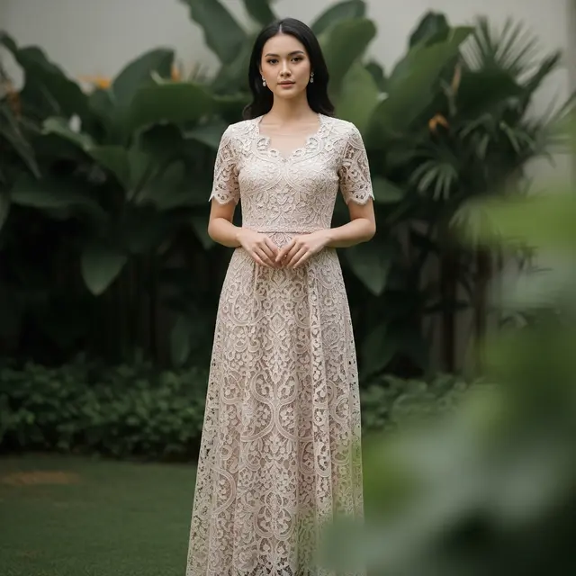 9 Model Long Dress Bahan Brokat dengan Potongan Princess Modern, Tren 2025