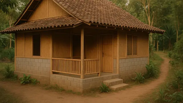 Model Rumah Kecil tapi Cantik dari Bambu dan Batako di Desa