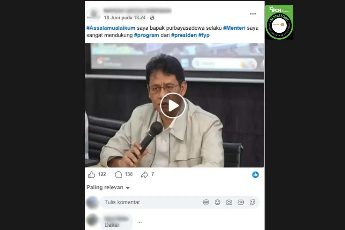 Cek Fakta Liputan6.com mendapati klaim video Menkeu Purbaya mengumumkan dana bantuan pensiunan.