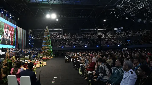 Presiden Prabowo Subianto saat menghadiri perayaan Natal Nasional 2025 di Tennis Indoor, Senayan, Jakarta. (Setpres)