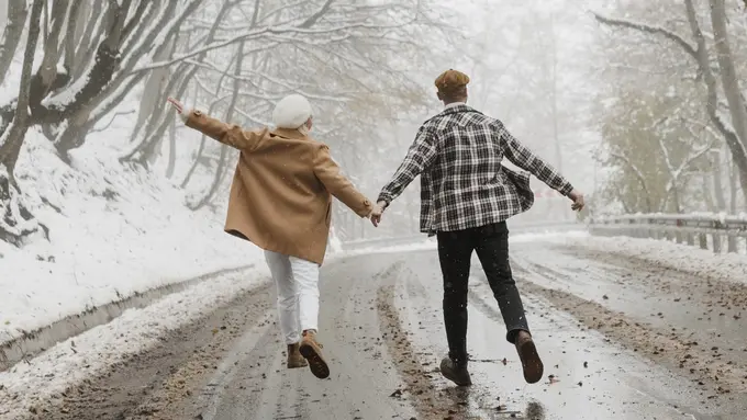 Ilustrasi berjalan bersama, romantis, pasangan