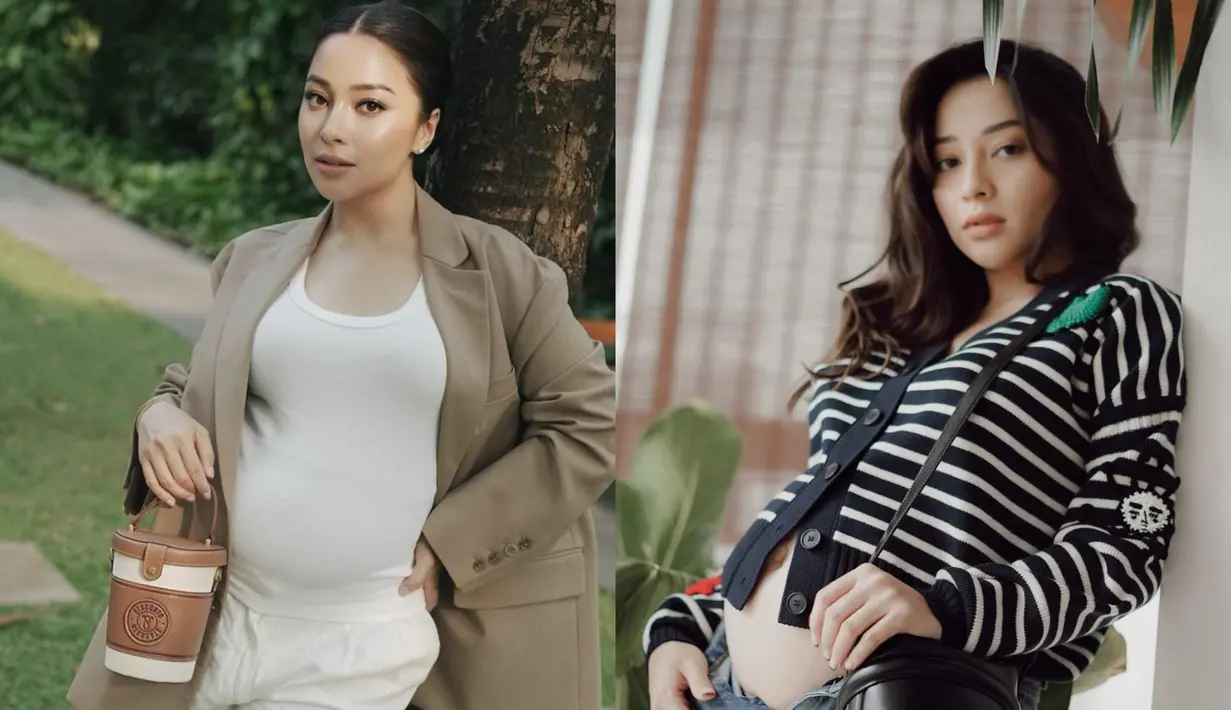 Nikita Willy kembali tampil sebagai bumil stylish sambil pamer baby bump  dengan jinjing Bucket Bag. Gaya yang sama juga ditampilkan Nikita Willy di kehamilan pertama. [@nikitawillyofficial94]