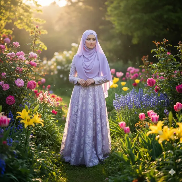 Dress Panjang Chiffon Flowy Kombinasi Brokat Muslim