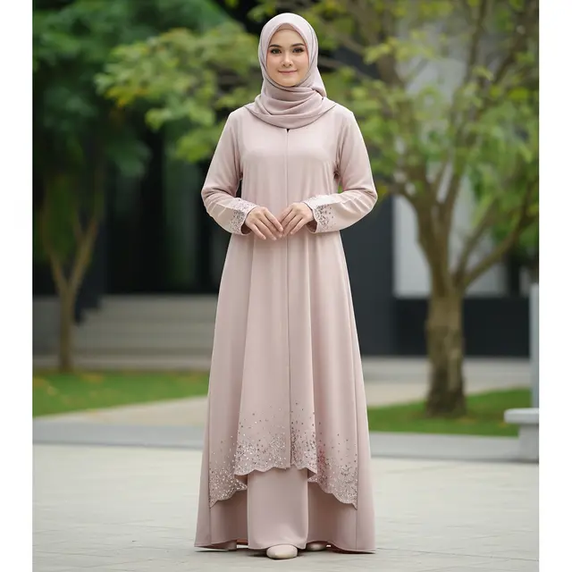 9 Model Gamis Syari Bahan Wolfis yang Adem dan Praktis, Pilihan Muslimah