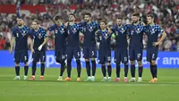 Timnas Kroasia gagal menjuarai UEFA Nations League 2023, setelah takluk dari Spanyol lewat drama adu penalti dengan skor 4-5 (0-0) di Stadion Feijenoord, Rotterdam, Senin (19/6/2023) dini hari WIB. (AFP/KENZO TRIBOUILLARD)