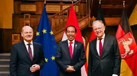 Presiden Joko Widodo atau Jokowi menggelar pertemuan bilateral dengan Kanselir Jerman Olaf Scholz di Guesthouse Lower Saxony, Hannover, Jerman, Minggu, 16 April 2023. (Foto: Laily Rachev - Biro Pers Sekretariat Presiden)