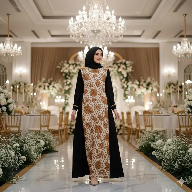 Gamis Batik Kombinasi Kain Polos