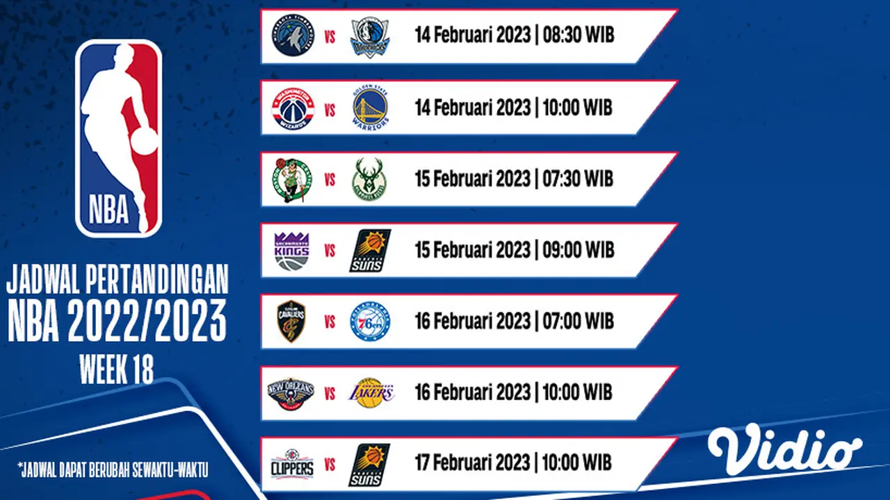 Tonton Siaran Langsung NBA 2022/23 Pekan ke-18 di Vidio 14 sampai 17 Februari 2023