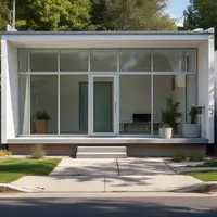 Rumah 1 lantai modern minimalis, 2 kamar tidur, atap datar, fasad warna putih abu, jendela besar (Liputan6.com/MetaAI)