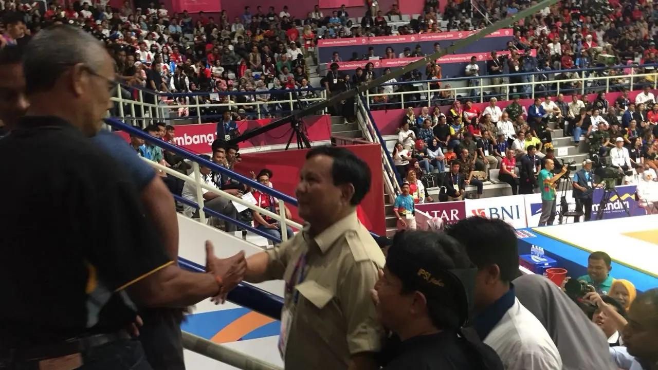 Prabowo Subianto di final pencak silat Asian Games (Liputan6.com/M Radityo)
