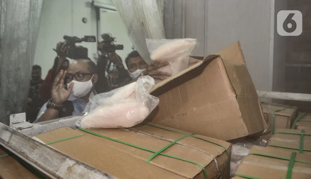 Petugas membuka ruang penyimpanan barang bukti penyelundupan ikan patin fillet ilegal di pangkalan PSDKP, Jakarta, Senin (10/8/2020). Kementerian Kelautan dan Perikanan bersama Polri berhasil mengagalkan penyelundupan 54,9 ton ikan patin yang telah di fillet ilegal. (merdeka.com/Iqbal Nugroho)