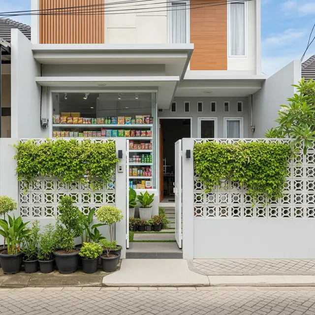 Desain Warung Depan Rumah yang Tetap Menjaga Privasi Penghuni (AI)