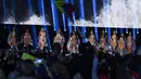 Sepuluh besar finalis tampil dalam balutan baju renang selama kontes Miss Universe 2019 di Tyler Perry Studios, Atlanta, Minggu (8/12/2019). Sebanyak 90 perempuan dari berbagai negara berebut mendapat gelar ratu kecantikan sejagat dalam ajang tersebut. (Photo by VALERIE MACON / AFP)