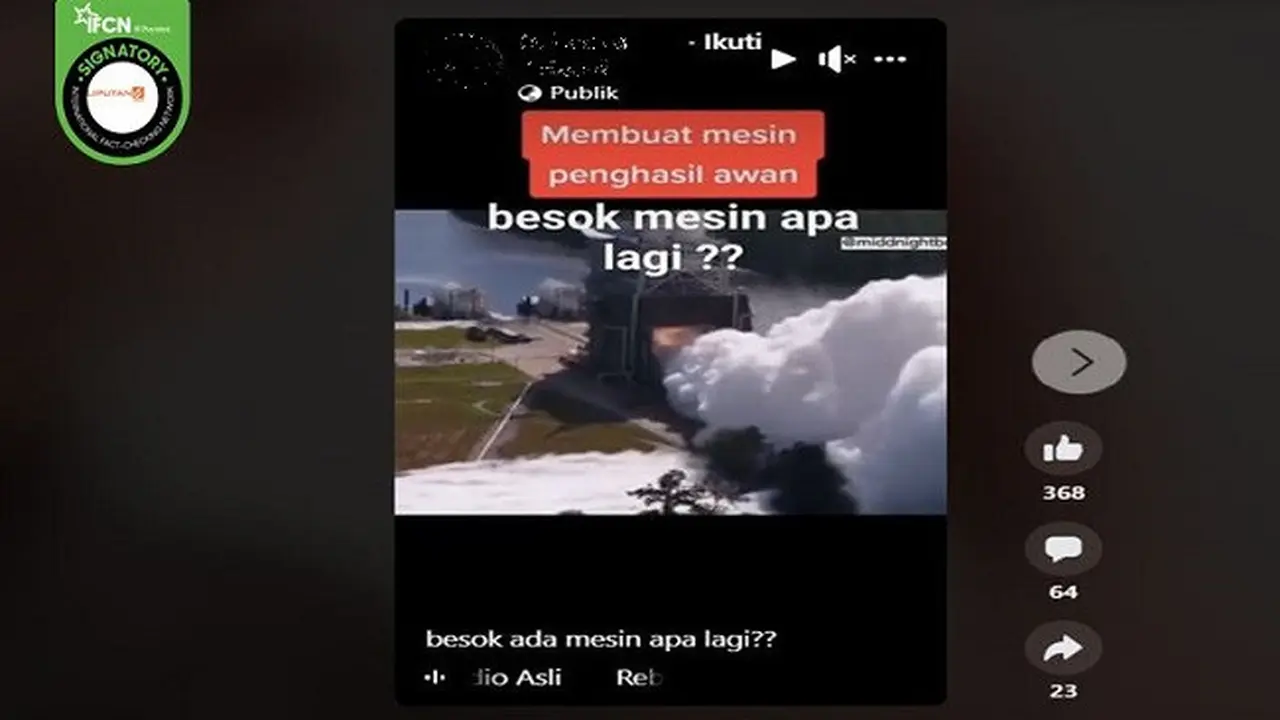 Gambar Tangkapan Layar Video yang Diklaim NASA Memiliki Mesin Penghasil Awan Hujan (sumber: Facebook).